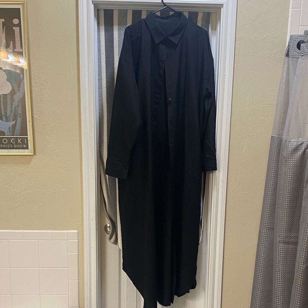 Black Long Sleeve Button-Up Dress